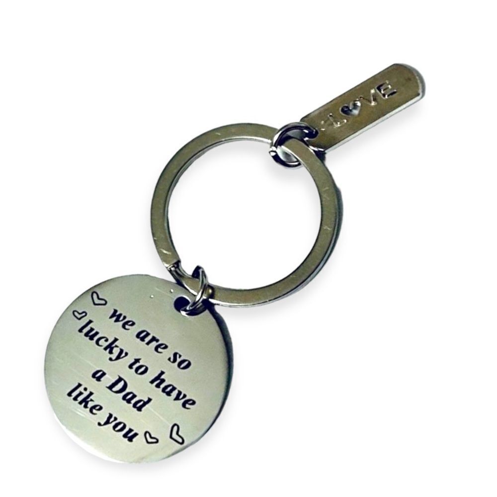 Fathers Day Sterling Silver Dad  Engraved Round Pendant “Love” Charm Keychain
